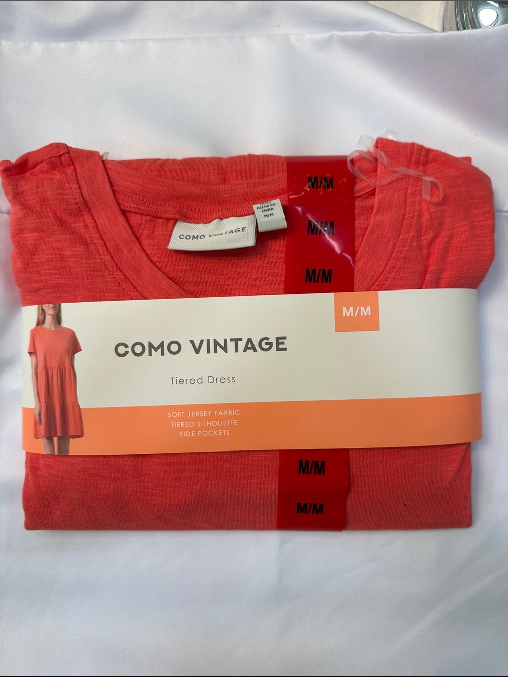 Como Vintage Coral Short Sleeve Tiered Dress Tee